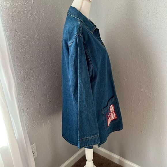 Michelle Louise Vintage 1990s Long Sleeve Denim Shirt Jacket - Flag, Americana, - Picture 5 of 7